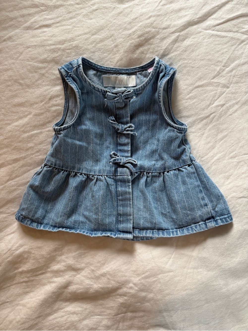 Zara Light Blue Denim Sleeveless Peplum Top